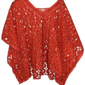 Rhea Size-OS Red Eyelet Poncho Top